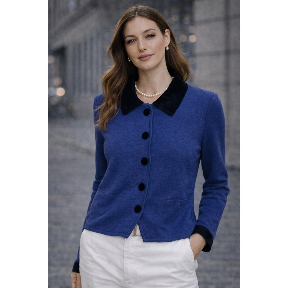 Marisa Christina Knit Long Sleeve Colorblock Button-Front Cardigan Navy/Black S
